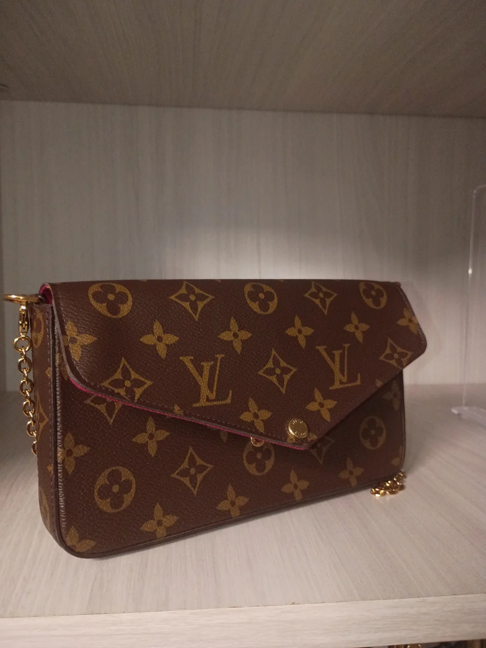 Louis Vuitton Monogram Canvas Felicie Crossbody with Gold Chain